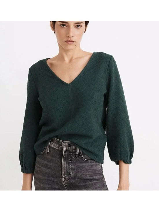 Madewell Sweaters - Madewell Deep Forest V-Neck Textured Sweater Size Medium